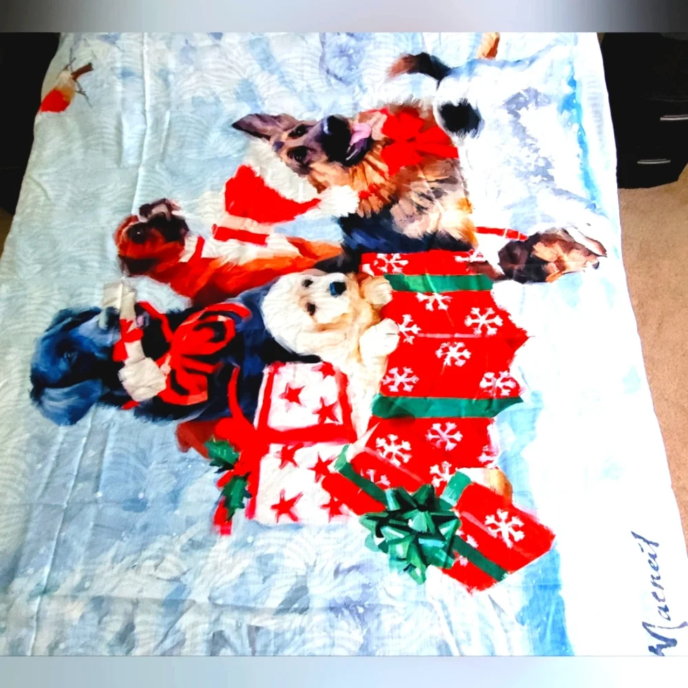 NIB The Macneil Studio Fabric Christmas Dog Shower Curtain